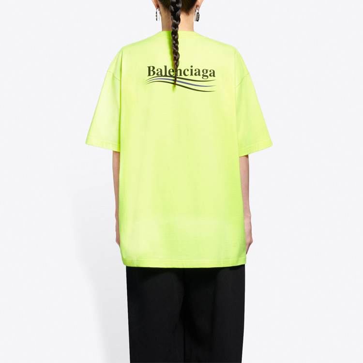 Женская футболка Balenciaga Political Campaign (флуоресцентно-желтая) — фото 4