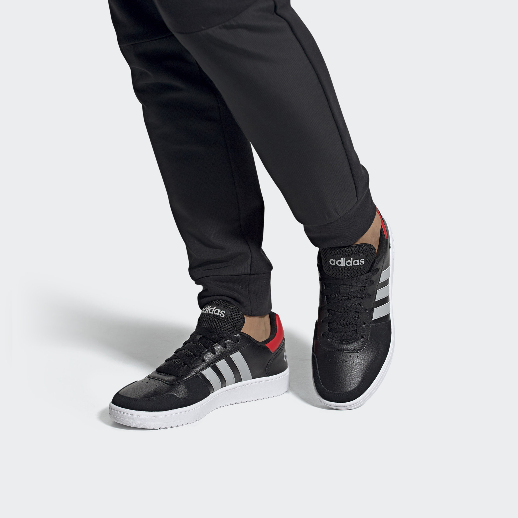 Мужские кеды adidas Hoops 2.0 (черный / серый / красный) — Чёрный / серый / красный — фото 7