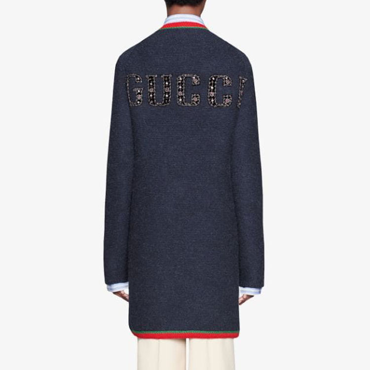 Женский джемпер Gucci с вышивкой (темно-синий) — фото 4