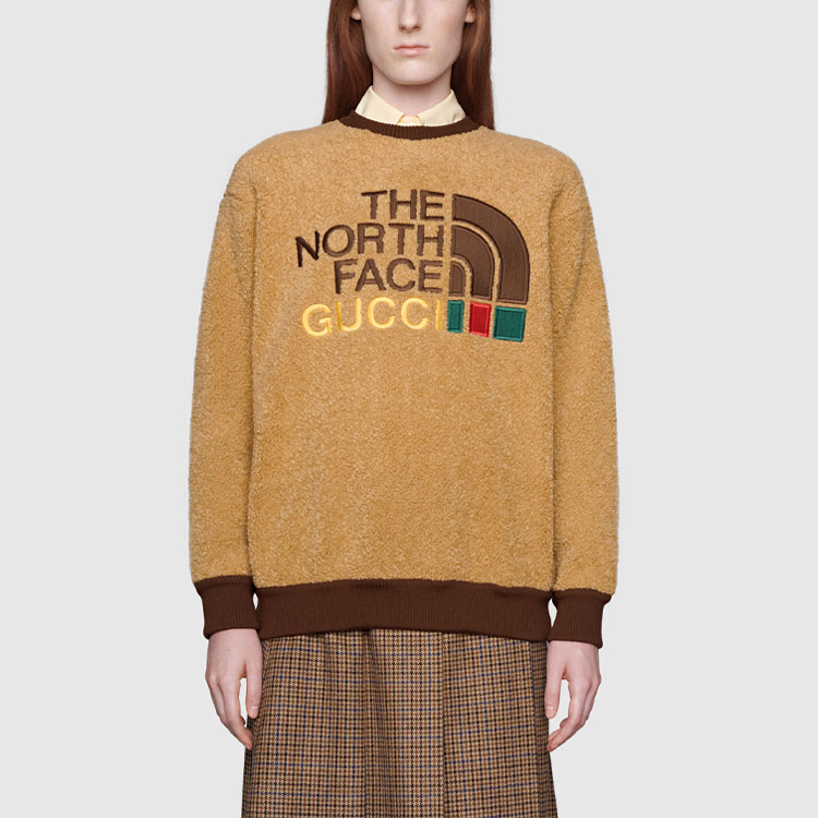 Женское худи Gucci x THE NORTH FACE (коричневое) — фото 3