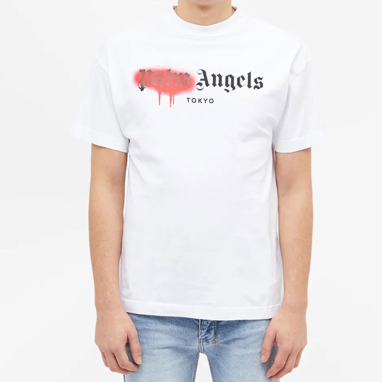 Мужская футболка PALM ANGELS Tokyo Sprayed Logo Tee (белая) — фото 2