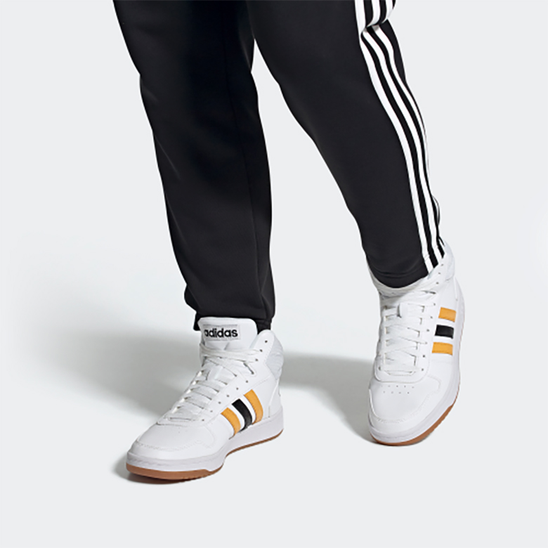 Мужские кеды adidas neo Hoops 2.0 Mid (бело-желто-черные) — Белый / жёлтый / чёрный — фото 7