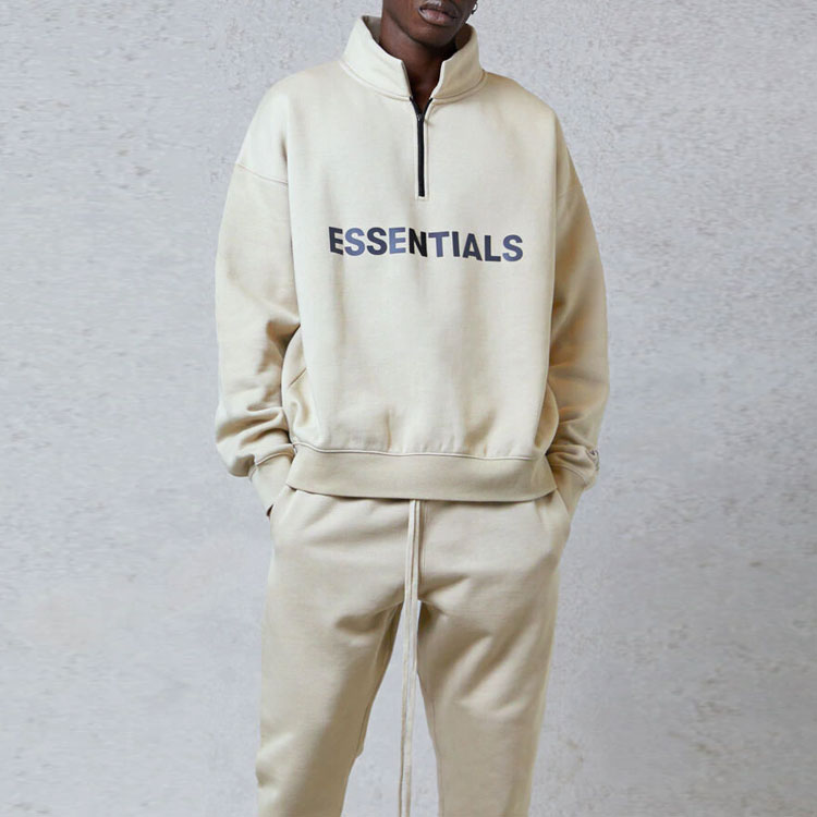 Худи Fear of God Essentials FW20 Half Zip Sweatshirt Cream (кремовая) — фото 2