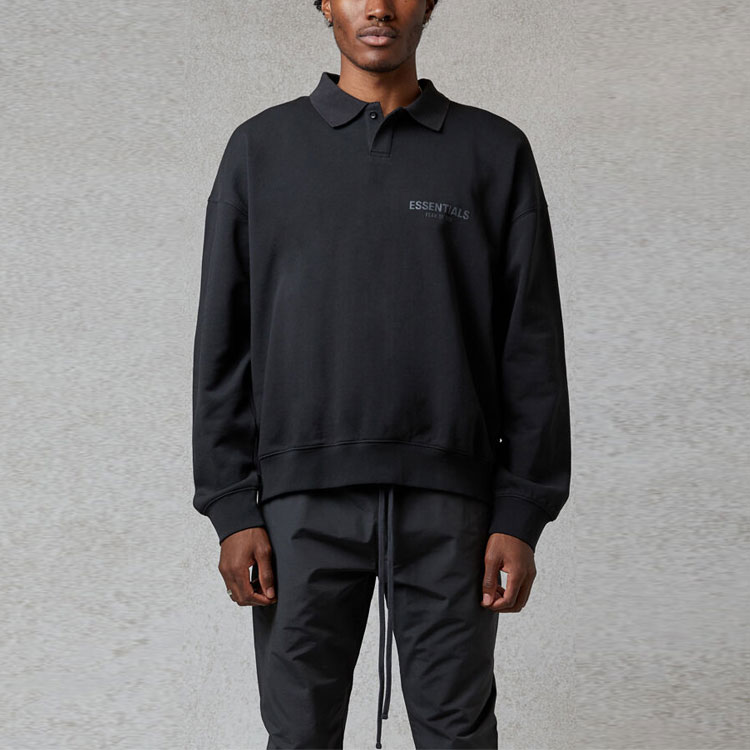 Поло Fear of God Essentials FW20 Long Sleeve Polo Shirt Black (черное) — фото 2