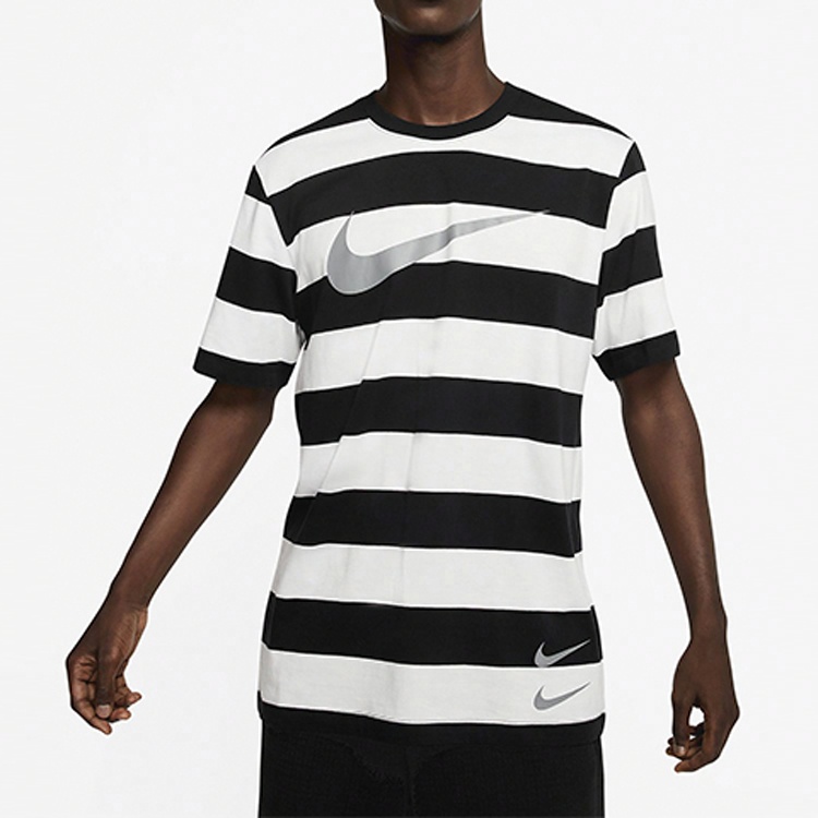 Мужская футболка Nike Swoosh Stripe T (бело-черная) — фото 3