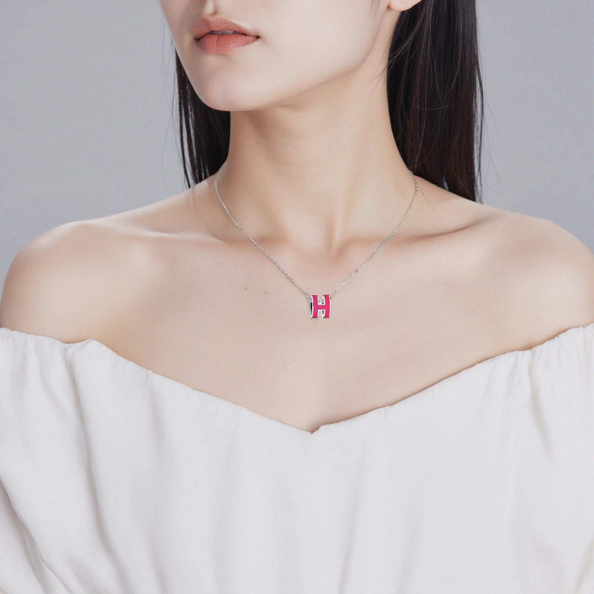 Женская цепочка Hermes POP H Logo (серебристо-розовая) — фото 3