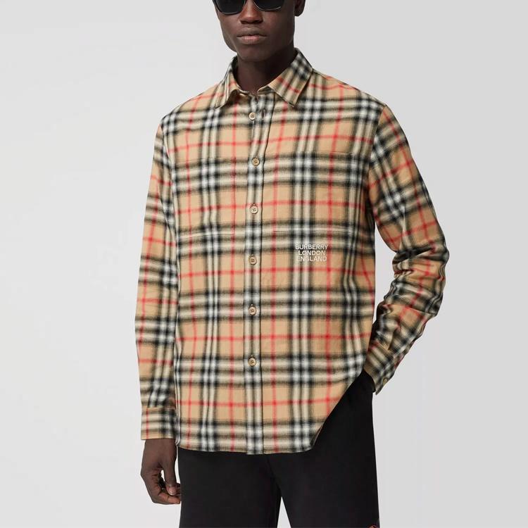 Мужская рубашка Burberry Checked Flannel (бежевая) — фото 2