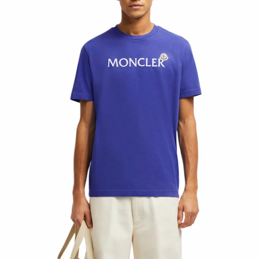 Мужская футболка Moncler LogoT (синяя) — фото 3