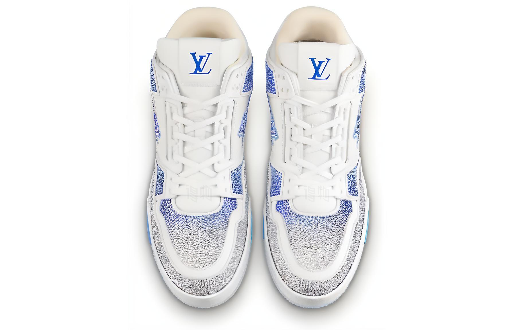 Мужские кроссовки Louis Vuitton Trainer (бело-синие) — фото 3