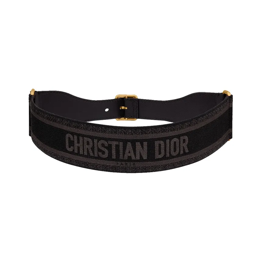 DIOR Print Granules Leather Belts Unisex Black Width 3.5cm