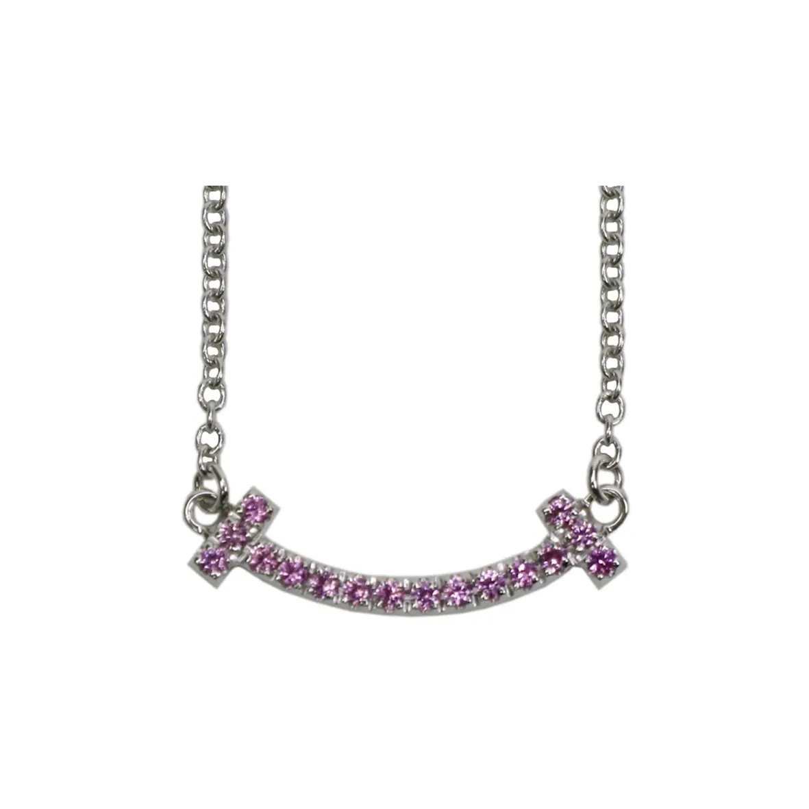 TIFFANY & CO. T Smile Necklace Collection 18K White Gold Necklaces Women's White Gold Pink