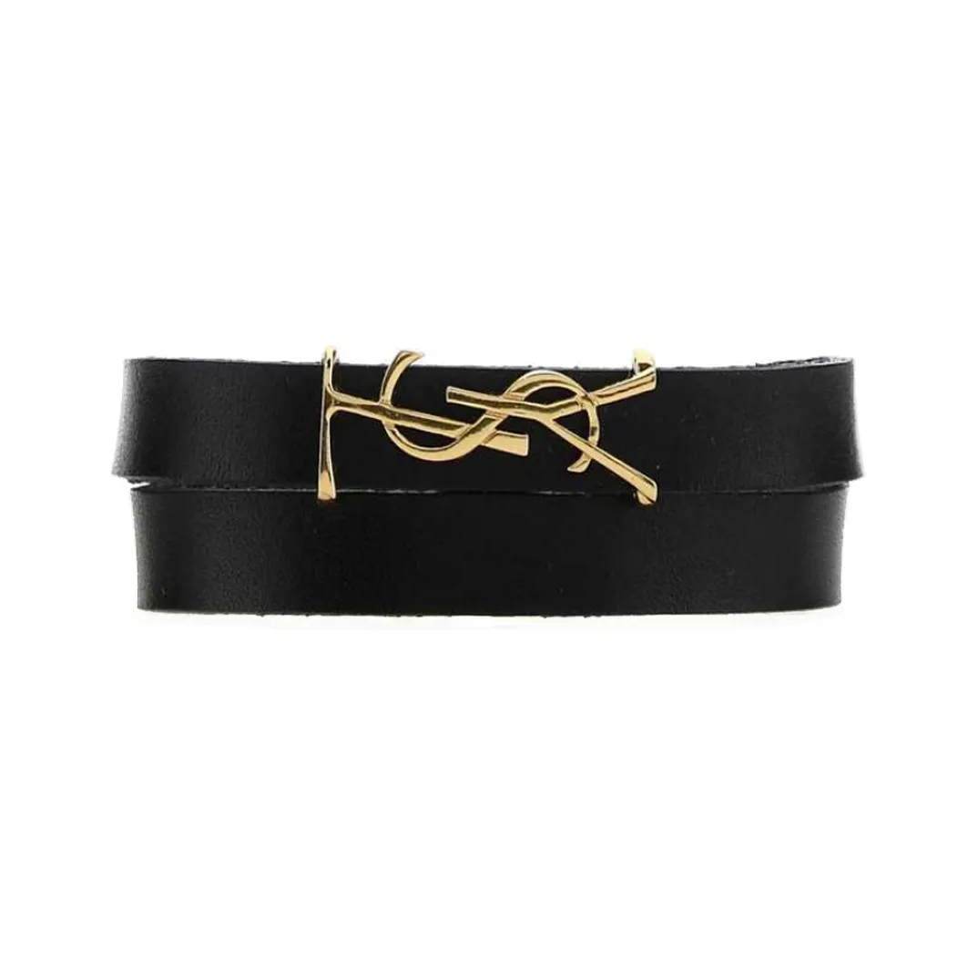 SAINT LAURENT Leather Logo plaque Bracelet