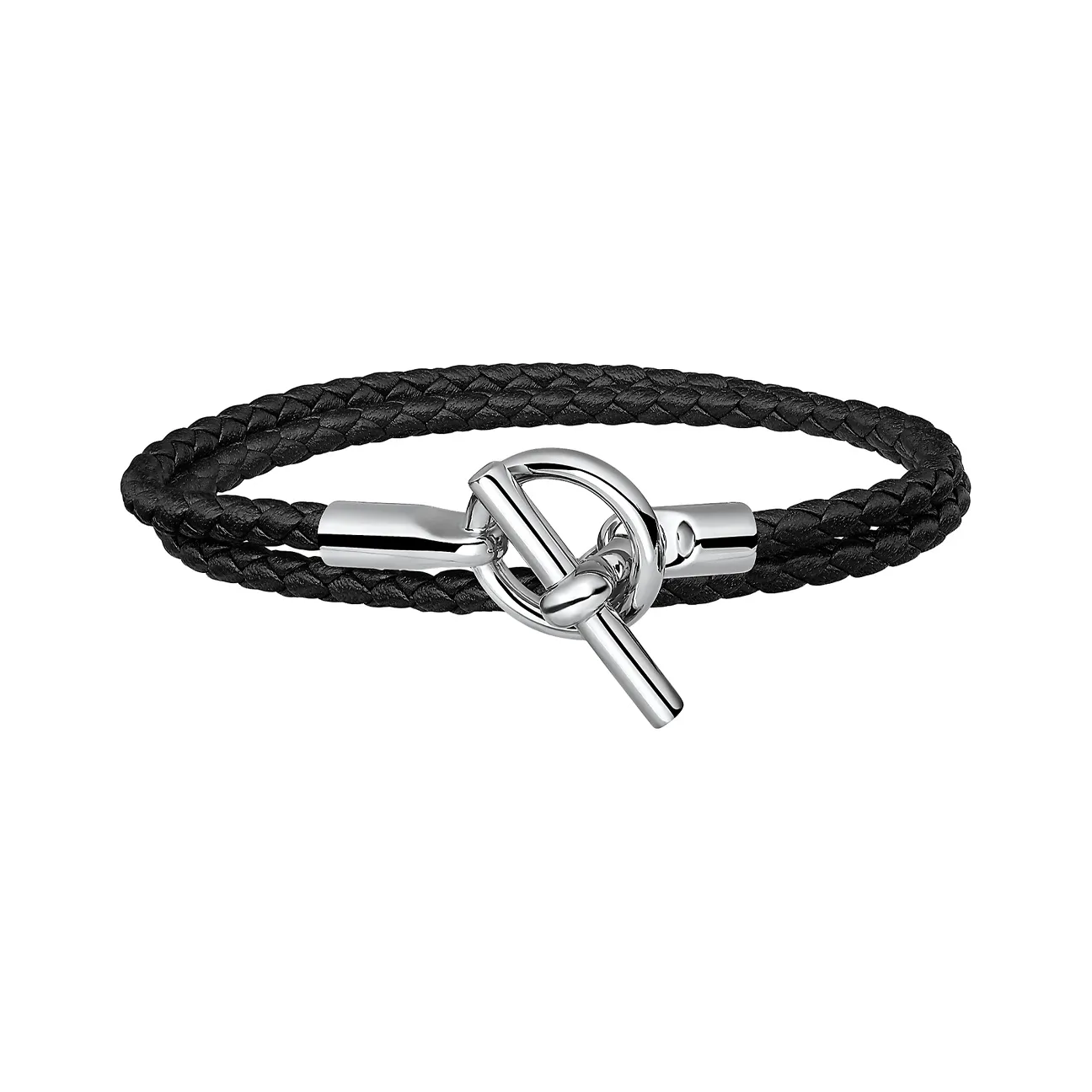HERMES Leather Bracelets Unisex Black