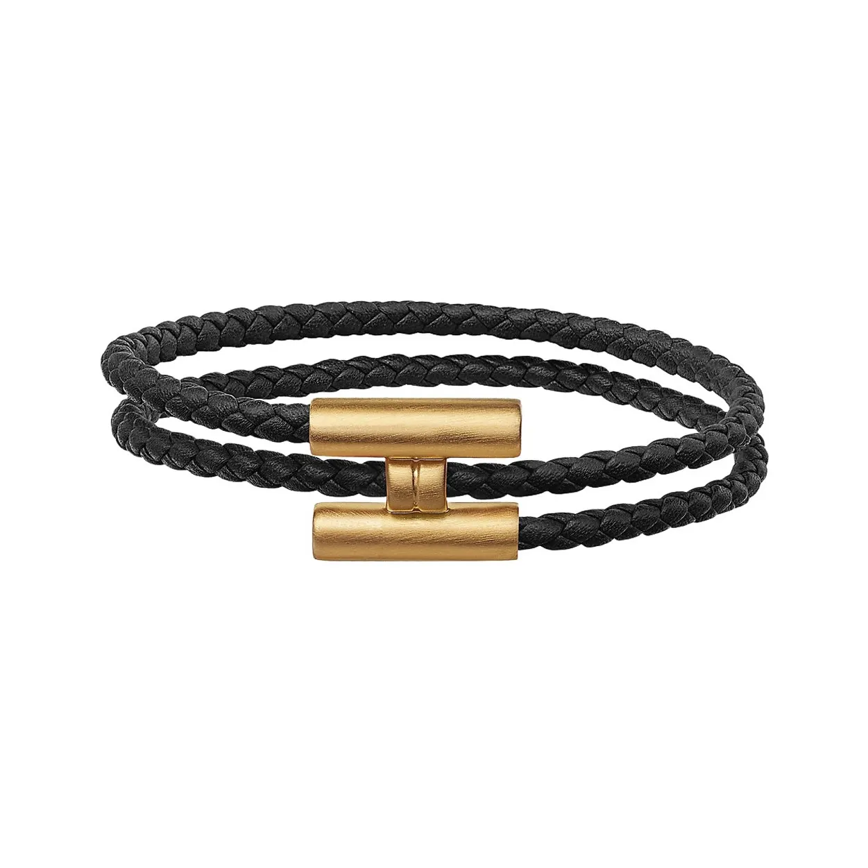 HERMES Tournis Tresse Metal Bracelets Unisex Black
