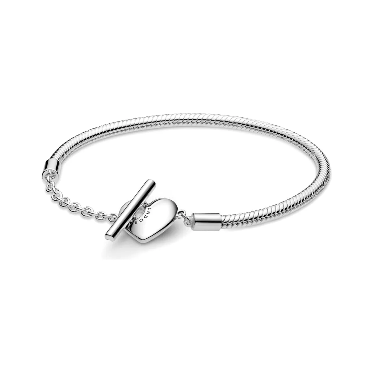 Pandora Moments Heart T-Bar Snake Chain Bracelet Silver