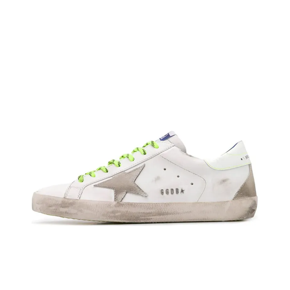 Golden Goose Super Star Skateboard Shoes Men's White Green Distressed Style