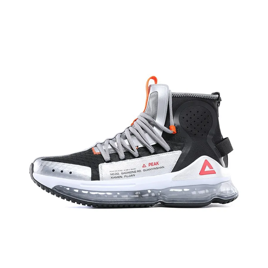 PEAK Cushioning Anti Slip Wear Resistant Breathability High Top Running Shoes Men's Silver Black