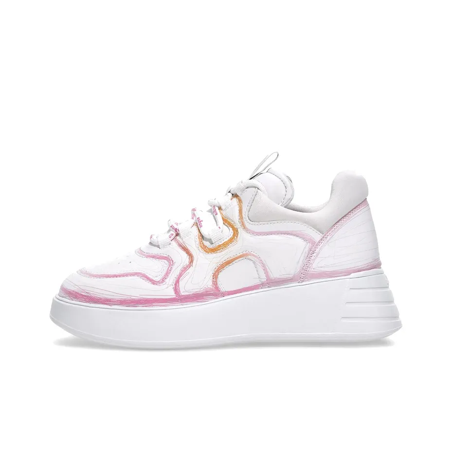 HOGAN Rebel Wear Resistant Low Top Casual Shoes Women's White Pink