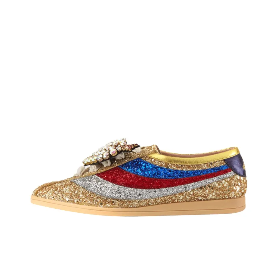 GUCCI Falacer Low Top Stylish Skateboarding Shoes Women's Gold Blue Red