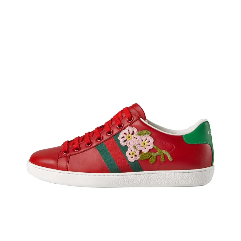 GUCCI ACE Low Top Stylish Skateboarding Shoes Women's Furong Red
