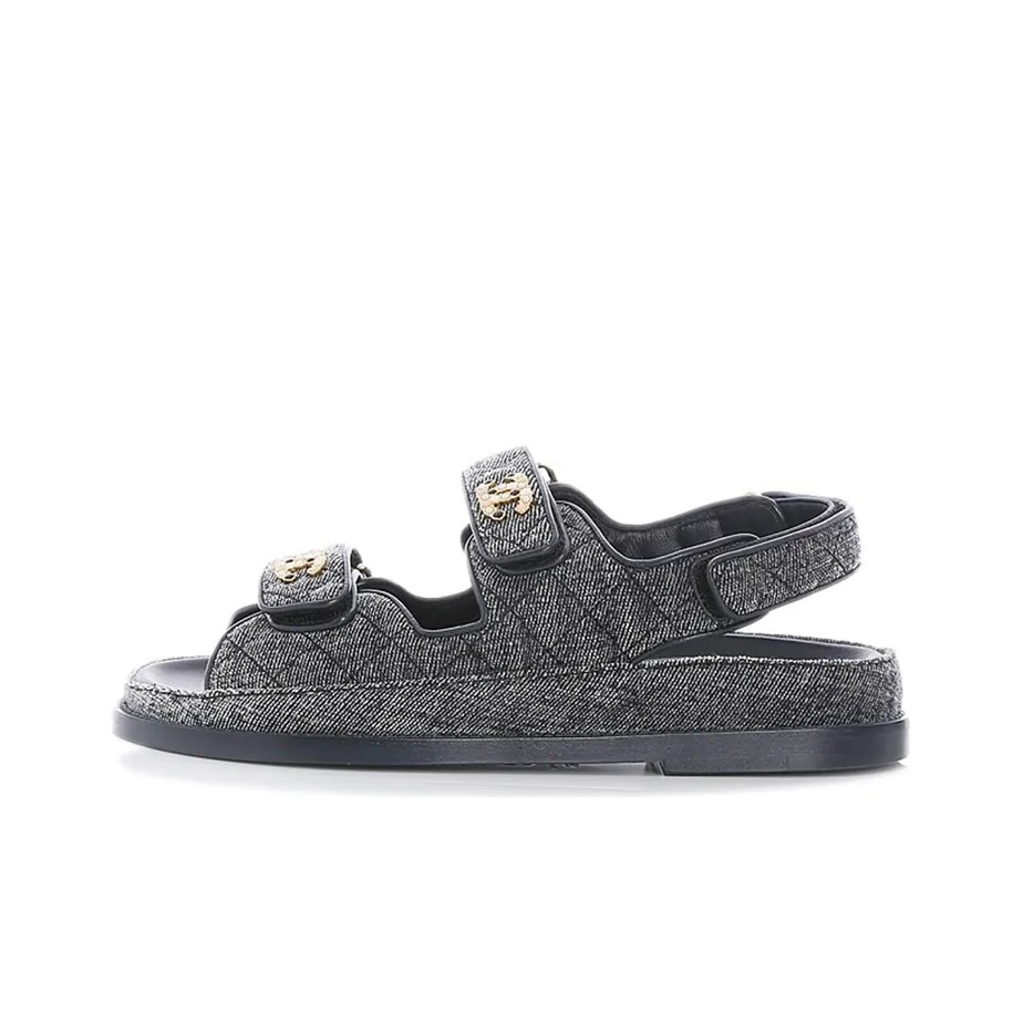 CHANEL One Strap Sandals Women's Black Gray