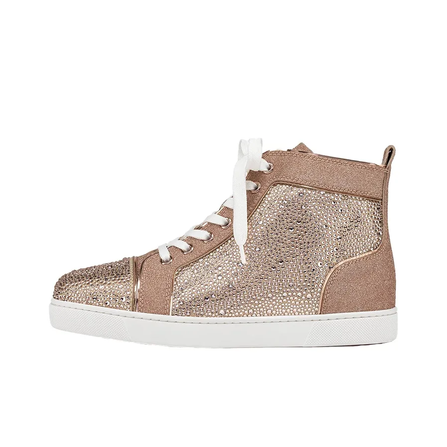 CL Louis Strass High Top Stylish Skateboarding Shoes Women's Luxury Gold