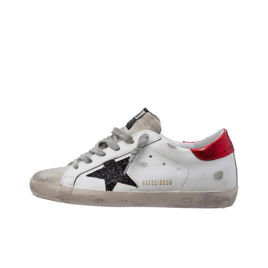 Golden Goose Super Star Skateboard Shoes Women's Low Top Black Logo Red Heel Tab