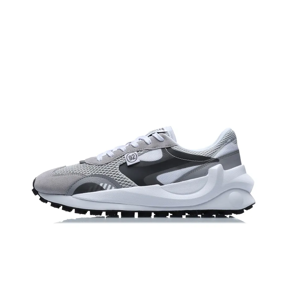 LiNing Cushioned Anti Slip Wear Resistant Breathable Lightweight Low Top Casual Running Shoes Men's Gray White Black