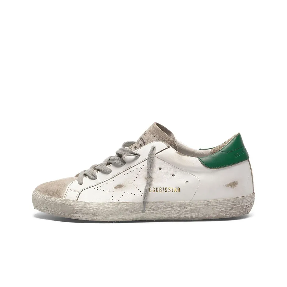 Golden Goose Super Star Low Top Casual Shoes Women's White Green Tail Distressed Style