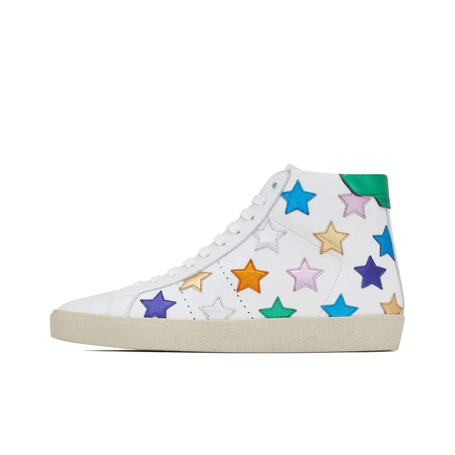 SAINT LAURENT SL/06 Metallic California High Top Skateboard Shoes Men's White Multicolor