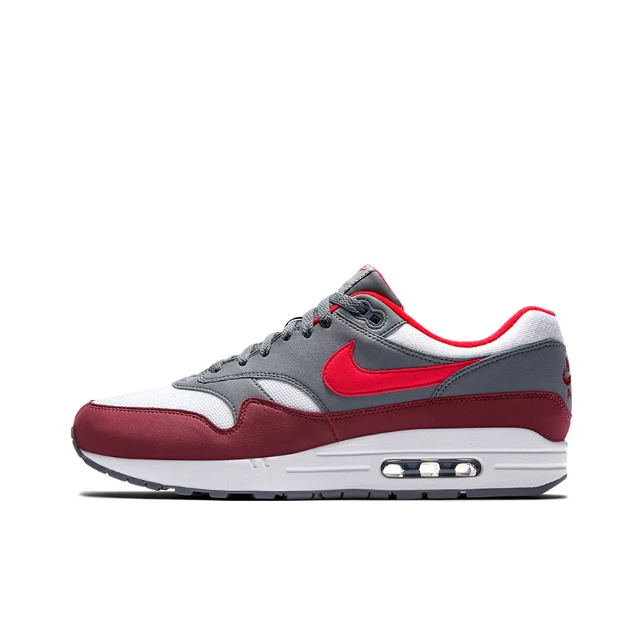 Nike Air Max 1 Амортизация Устойчивость к истиранию Легкий Низкий Топ Марафон Беговые кроссовки Унисекс Белый Красный Серый