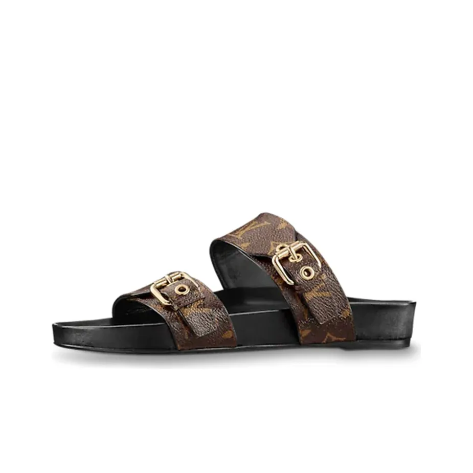 LOUIS VUITTON Bom Dia Flat Mules Black Women's