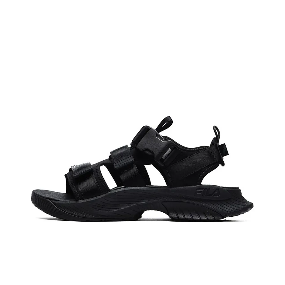 FILA Athletics Velcro Open Toe Flat Heel Sports Black Sandals