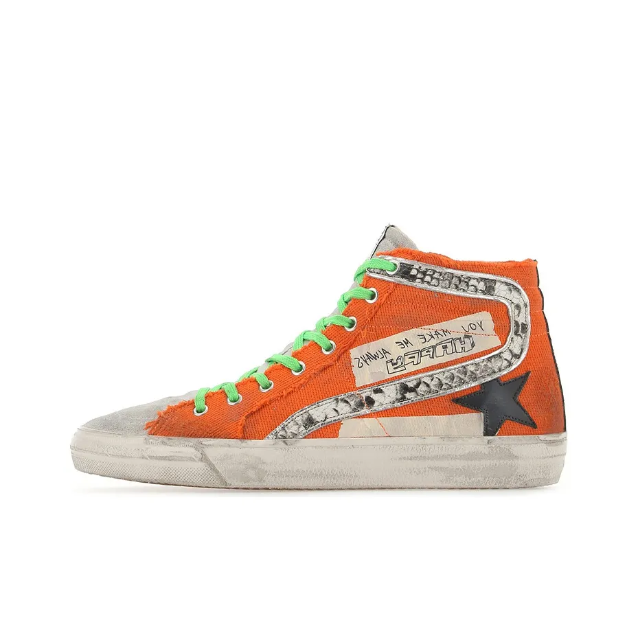 Golden Goose Slide Canvas Shoes Men's High Top Orange