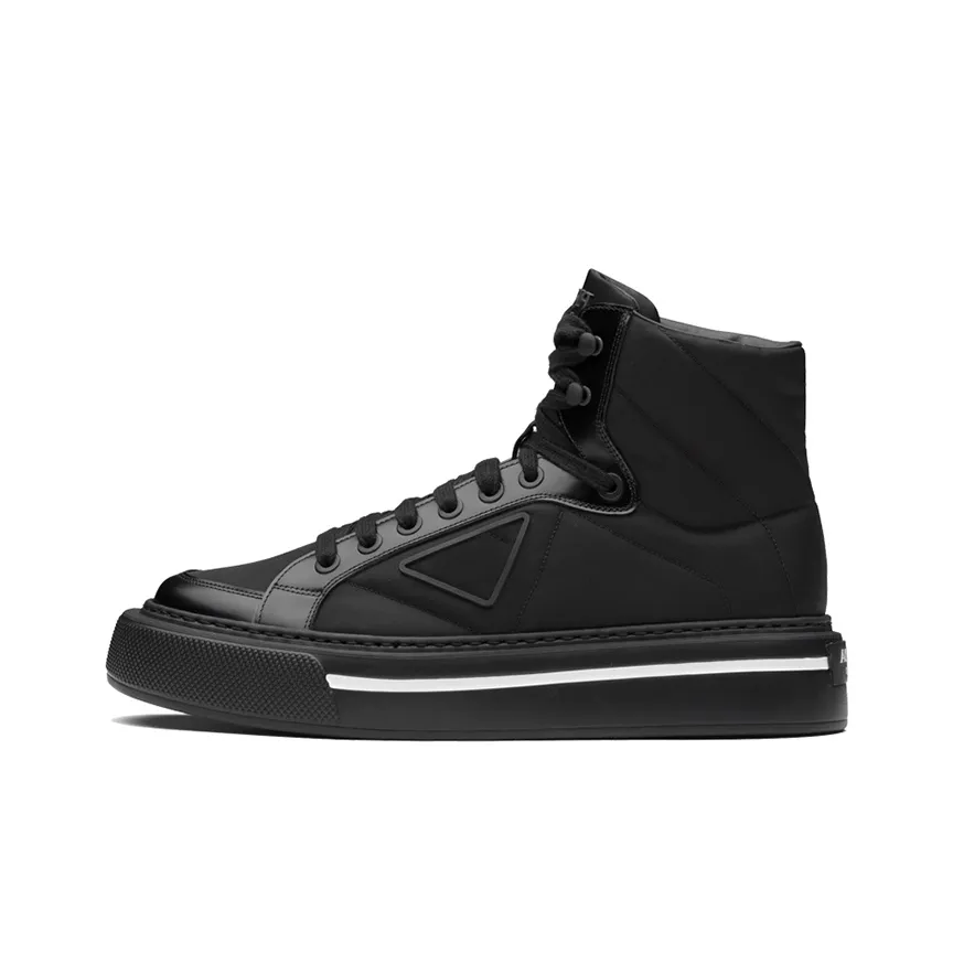 PRADA Macro Skateboard Shoes Men's High Top Black
