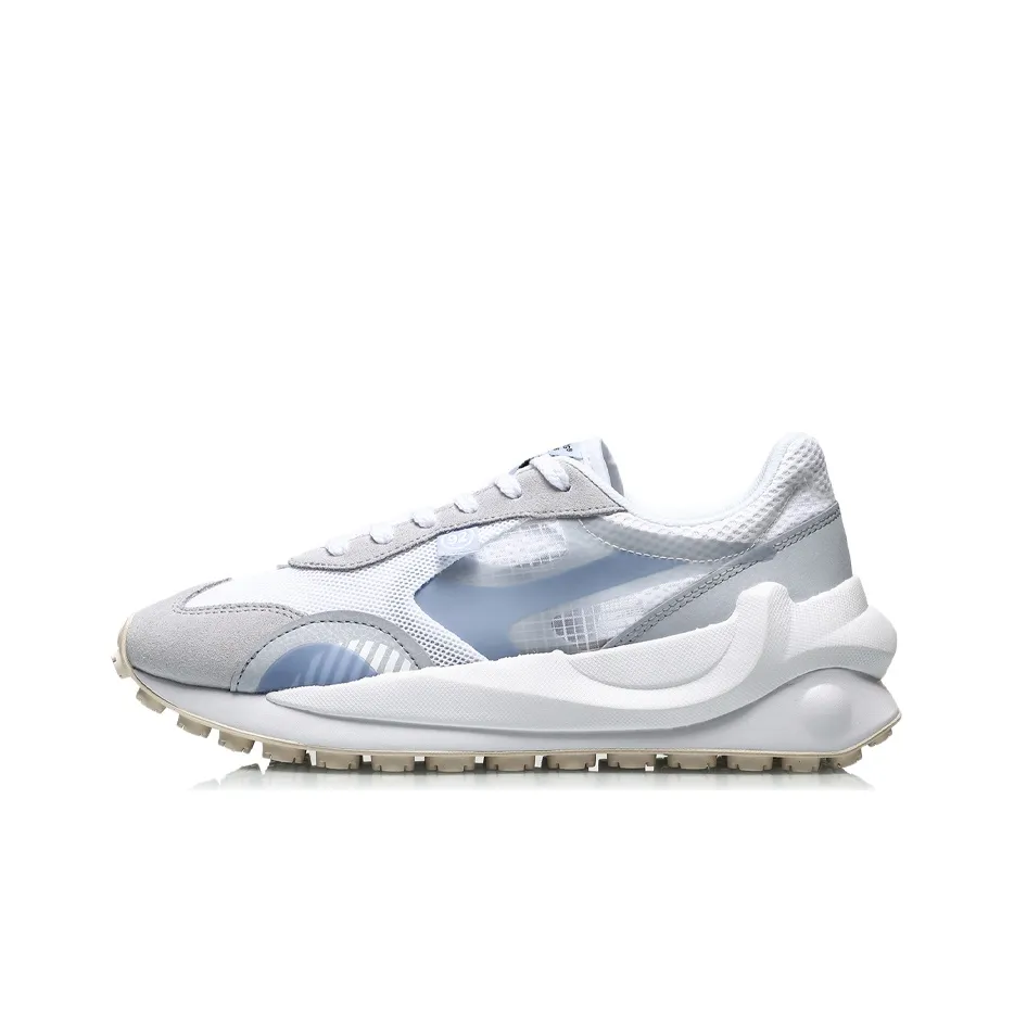 LiNing Cushioned Anti Slip And Wear Resistant Lightweight Low Top Running Shoes Women's White Light Blue