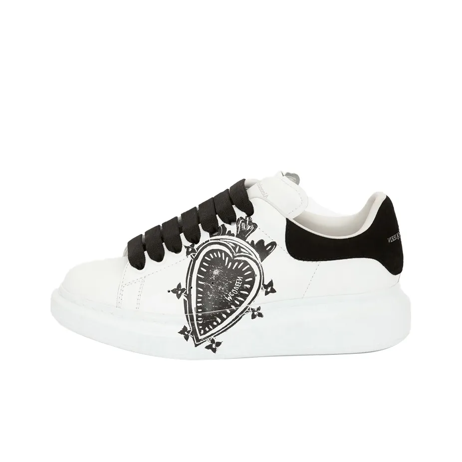 Alexander McQueen Leather Heart Logo Lace Up Oversized Sneakers 'White Black' Women's