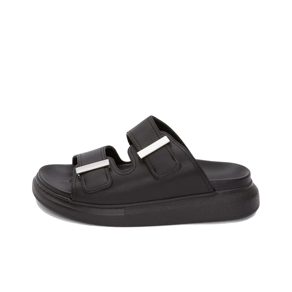 Alexander McQueen Hybrid Buckled Rubber Sandals Black Silver Women's