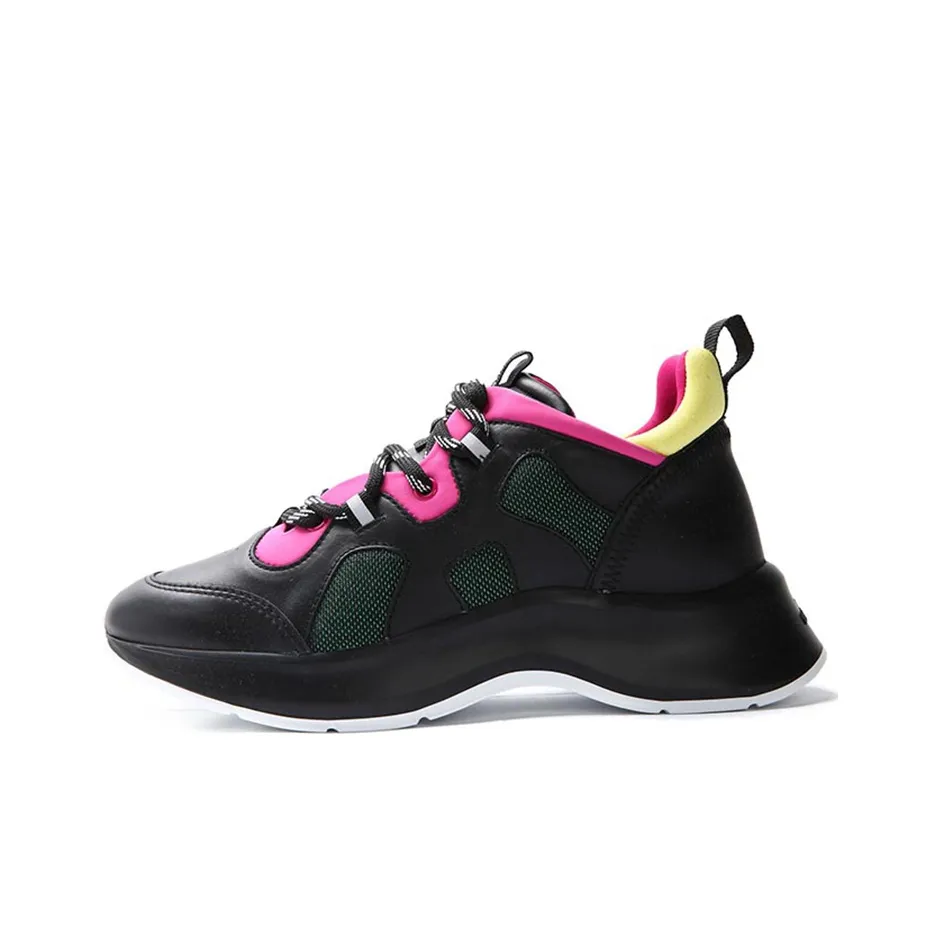 HOGAN Устойчивые к истиранию Низкие Топ Кроссовки с Толстой Подошвой Женские Черные Розовые