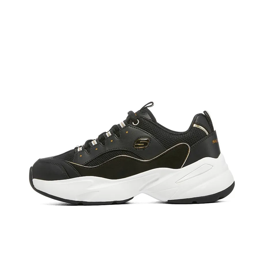 Skechers DLITES Амортизация устойчивый к истиранию дышащий низкий верх беговые кроссовки женские черный золотой амортизация