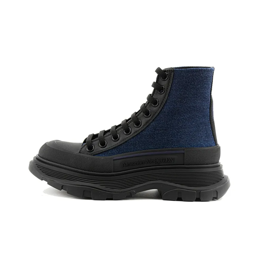 Alexander McQueen Tread Slick Short Stylish Skateboarding Shoes Women's Blue Black