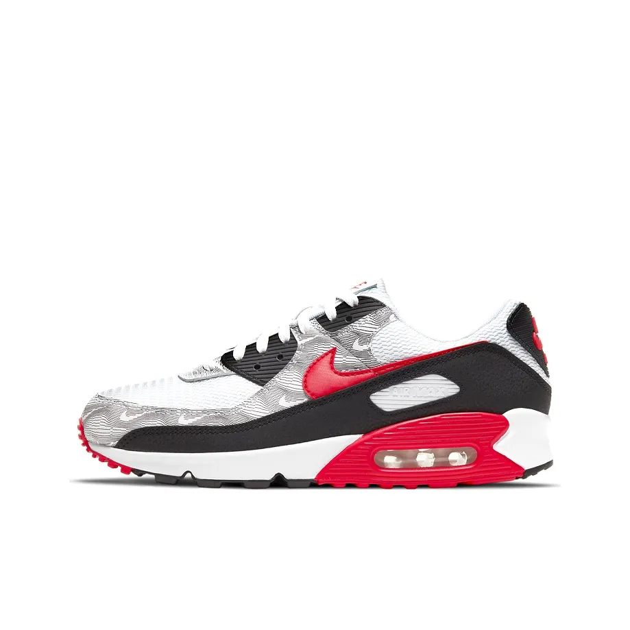 Nike Air Max 90 Running Shoes Men Low Top White/Black/Red