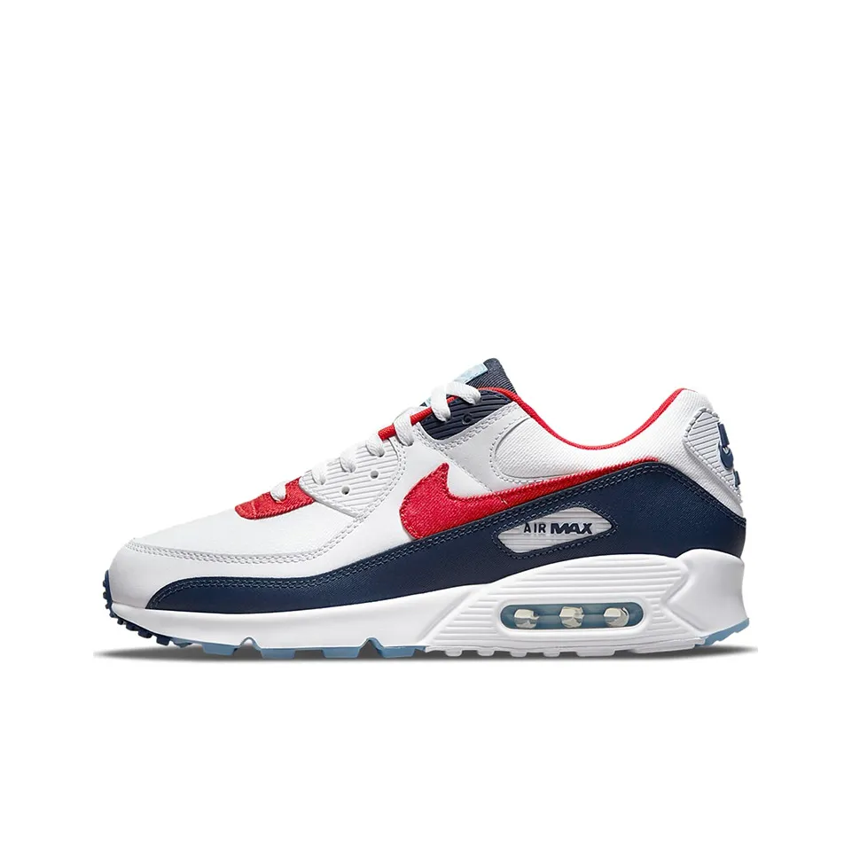 Nike Air Max 90 Low Топ Беговые кроссовки Мужские Белый Синий Красный
