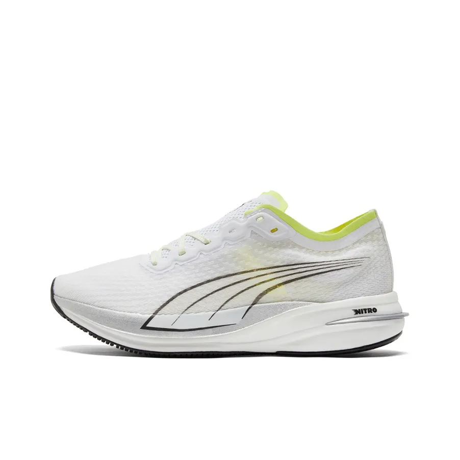 PUMA Deviate NITRO Амортизация Дышащий Отводящий пот Низкий топ Беговые кроссовки Женские Белый Светло-желтый
