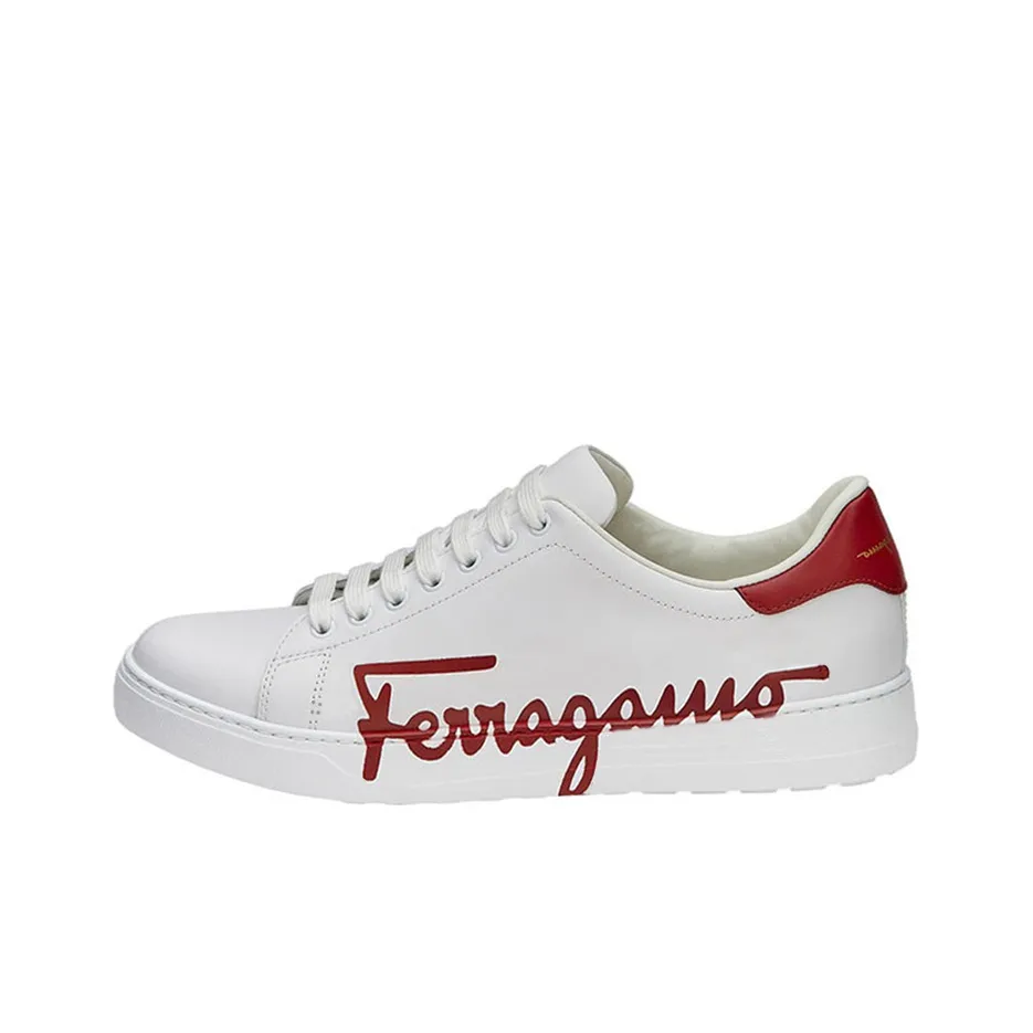 FERRAGAMO Low Top Stylish Skateboarding silhouette shoes Men's White Red