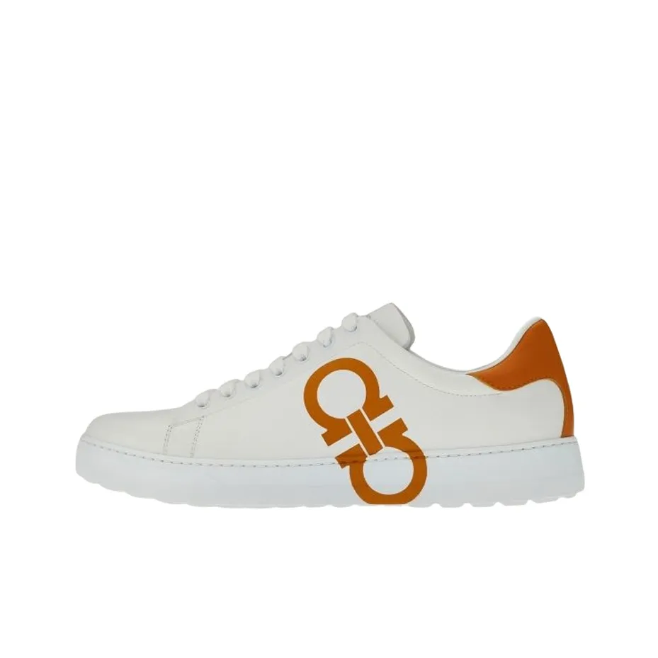 FERRAGAMO GANCINI Low Top Stylish Skateboarding Shoes Men's White Orange