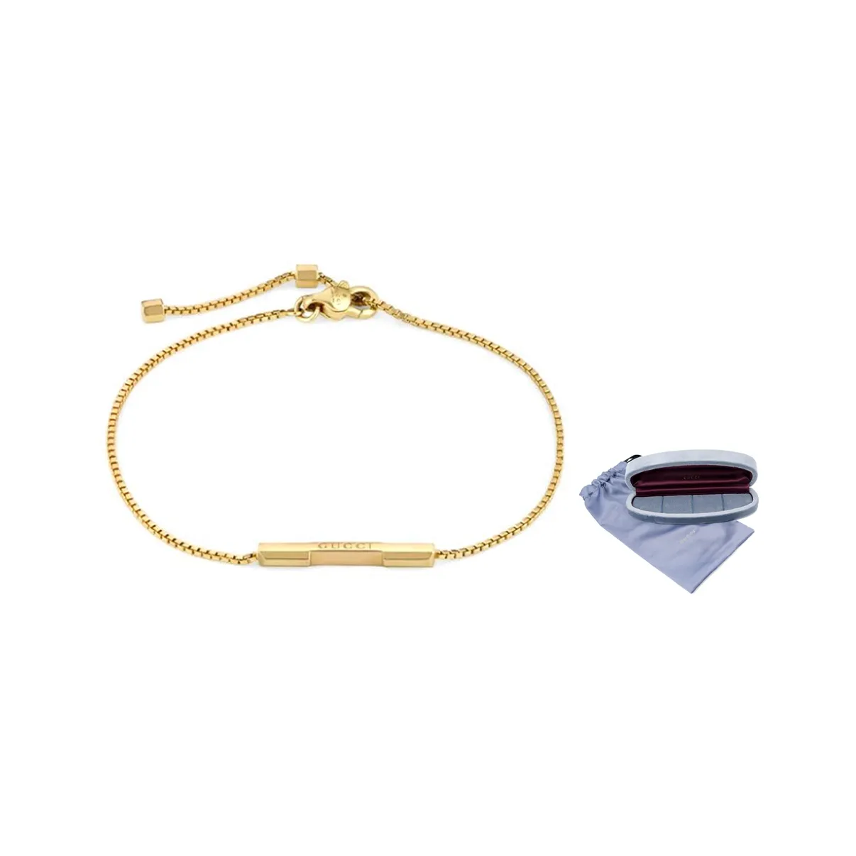 GUCCI 18kt Yellow Gold Link To Love Logo Bar Bracelet