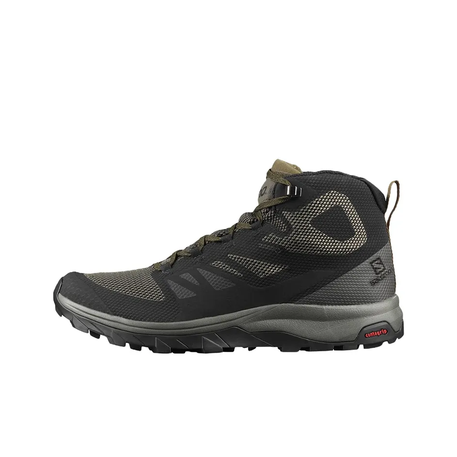 SALOMON Abrasion Resistant Mid Top Mountaineering Hiking Shoes Men's Black Green