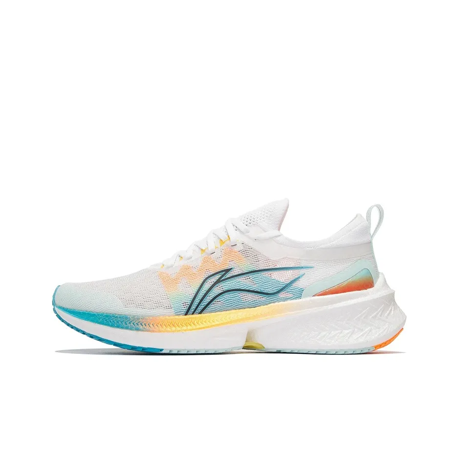LiNing Feidian Discovery Lightweight Rebound Low Top Running Shoes Men's White Blue Yellow
