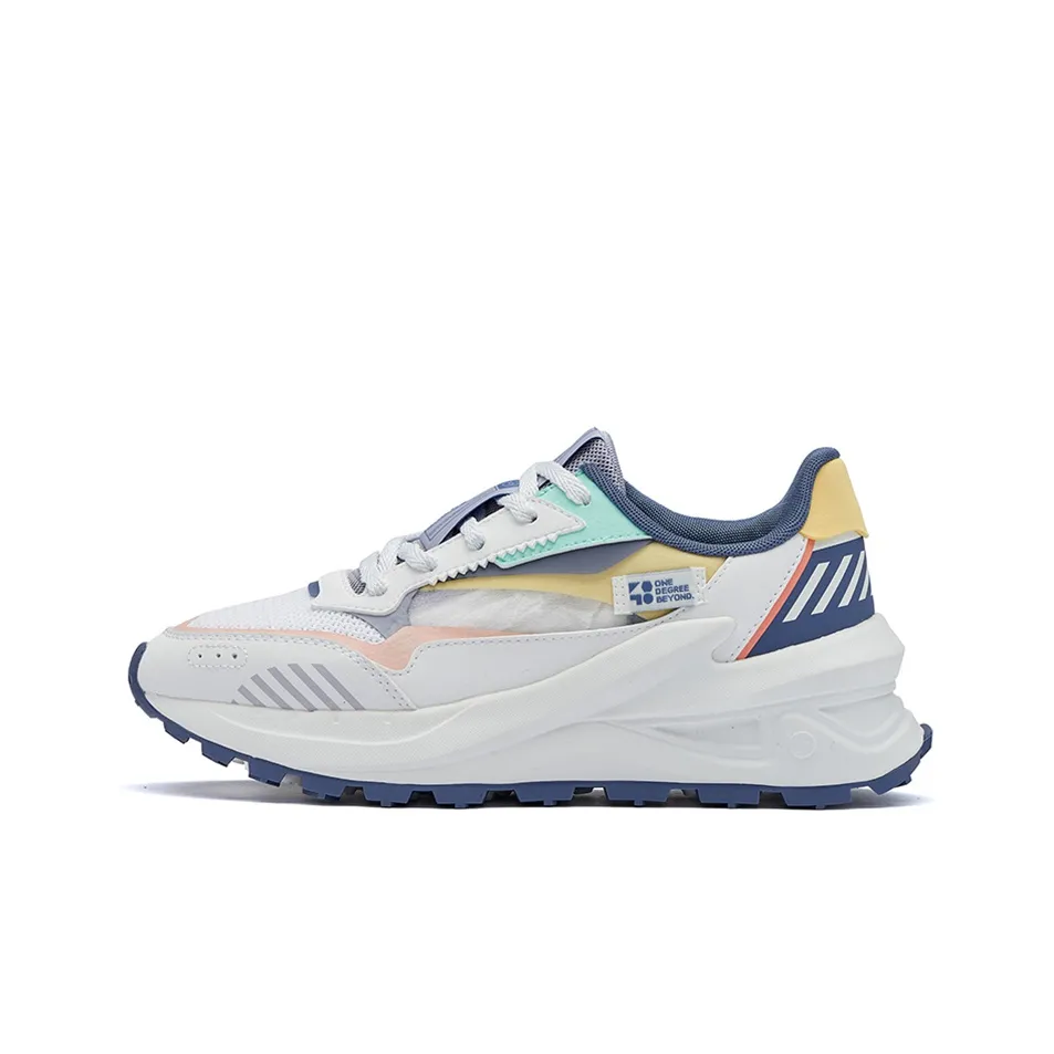 361° Long Wind Casual Shoes Women's Low Top Knitted White/Butter/Navy Blue
